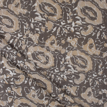 Brown Abstract Cotton Dabu Kashish Block Printed Fabric