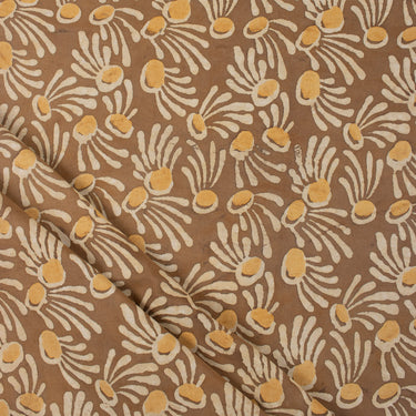 Brown Cotton Hand Block Printed Floral Dabu Running Fabric