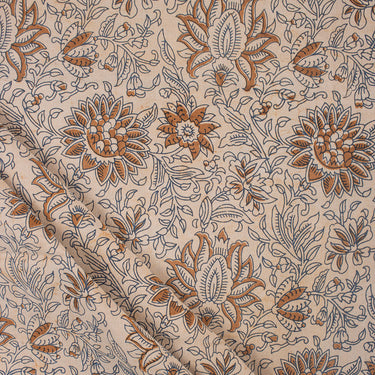 Brown Florla Hand Block Printed Cotton Dabu Fabric