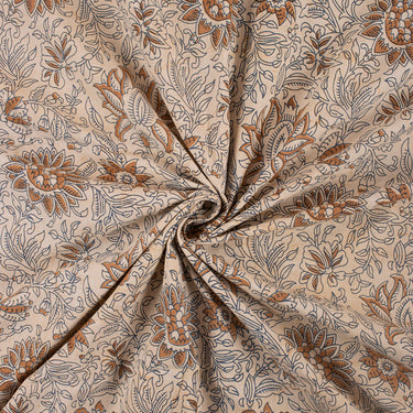 Brown Florla Hand Block Printed Cotton Dabu Fabric