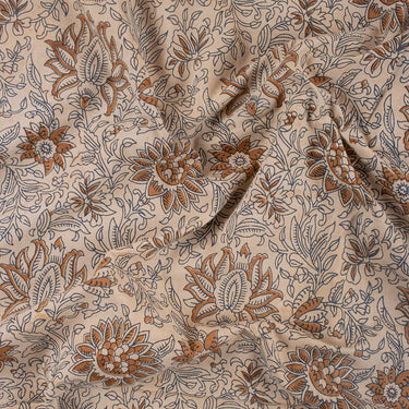Brown Florla Hand Block Printed Cotton Dabu Fabric