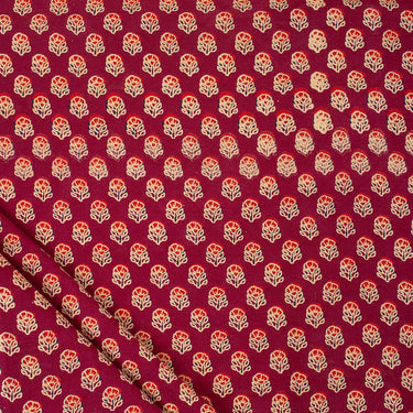 Buy Hand Block Floral Printed Pure Cotton Ajrak Fabric Online