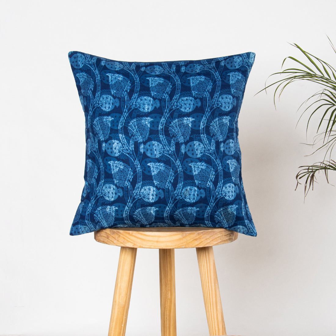 Blue Block Floral Print Reversible Sofa Cushion Cover Material Online