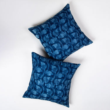 Blue Block Floral Print Reversible Sofa Cushion Cover Material Online