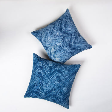 Blue Block Wave Printed Reversible Cotton Sofa Cushions Cover Online