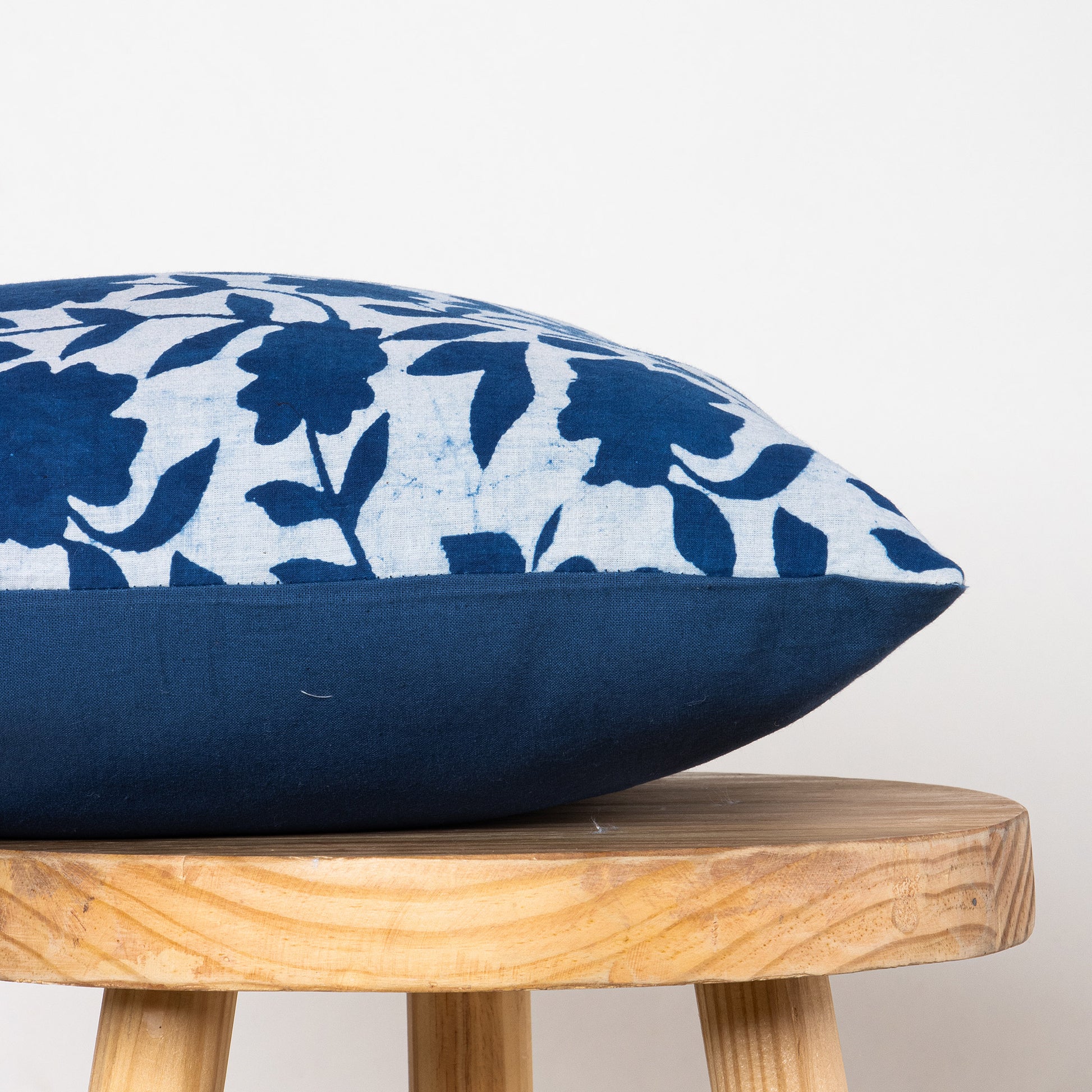 Hand Block Blue Floral Printed Cotton Cushion Cover Online