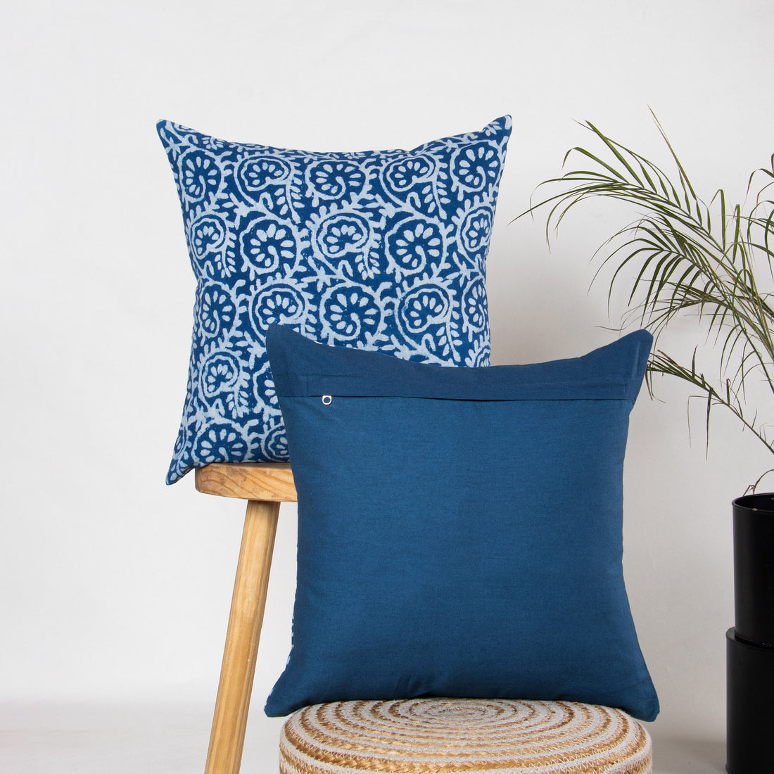 Hand Block Blue Printed Pure Cotton 24 by 24 Cushion Covers Online