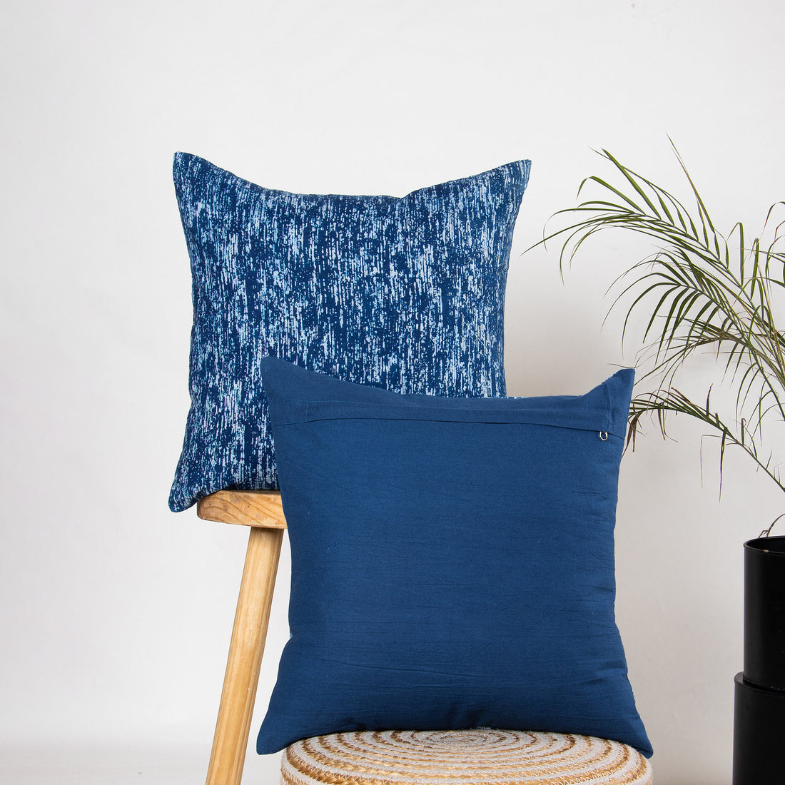 Blue Block Abstract Printed Cotton Cushion Cover 24x24 Online