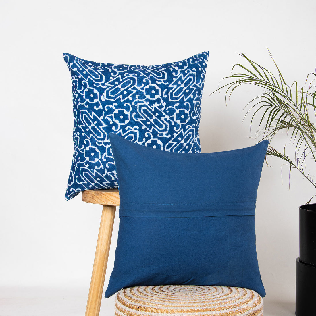 Abstract Block Blue Print Cotton Cushion Cover Set of 5 & 6 Online
