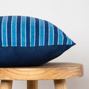 Stripes Hand Block Blue Printed Cotton Cushion Cover 16x16 Online