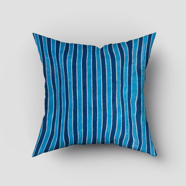 Stripes Hand Block Blue Printed Cotton Cushion Cover 16x16 Online