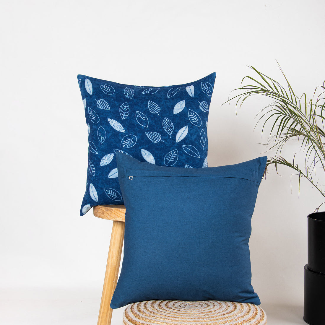 Hand Blue Leaf Block Print Cushions Cover Online