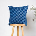 Blue 18 by 18 Cushion Covers Hand Block Indigo Geometrical Print