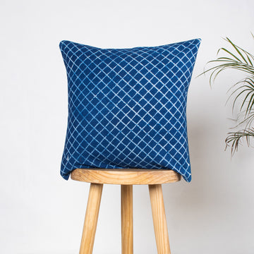 Blue 18 by 18 Cushion Covers Hand Block Indigo Geometrical Print
