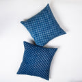 Blue 18 by 18 Cushion Covers Hand Block Indigo Geometrical Print