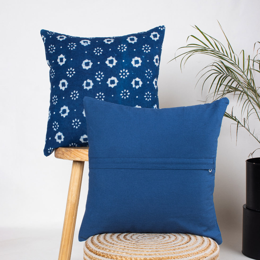 Hand Block Indigo Printed Cotton Cushion Set Of 5 Online