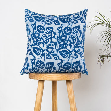 Soft Cushion Hand Block Indigo Leaf Printed Pure Cotton Cover Online