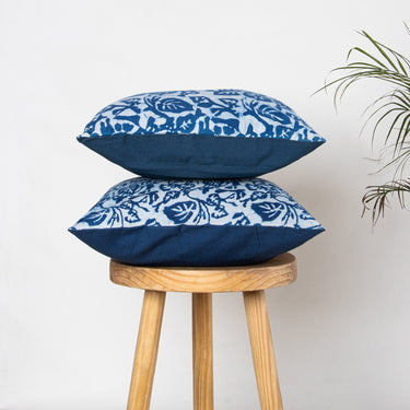 Soft Cushion Hand Block Indigo Leaf Printed Pure Cotton Cover Online