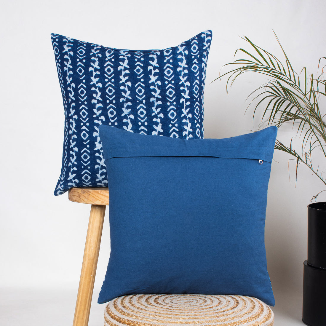 Silk Cushion Covers Hand Block Indigo Abstract Printed Cotton Online