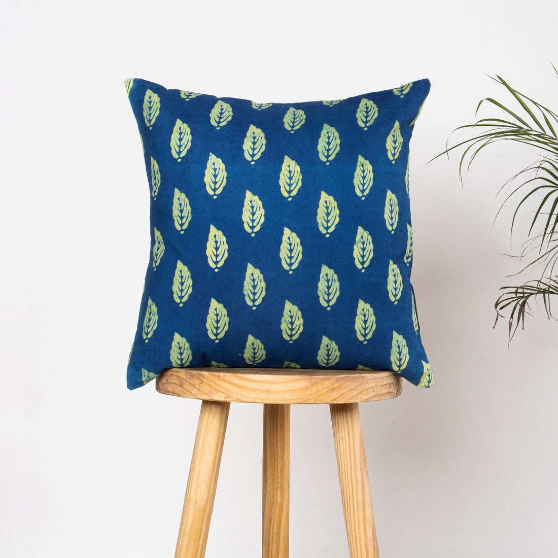 Indigo Green Cotton Leaf Block Print Cushion Covers Online
