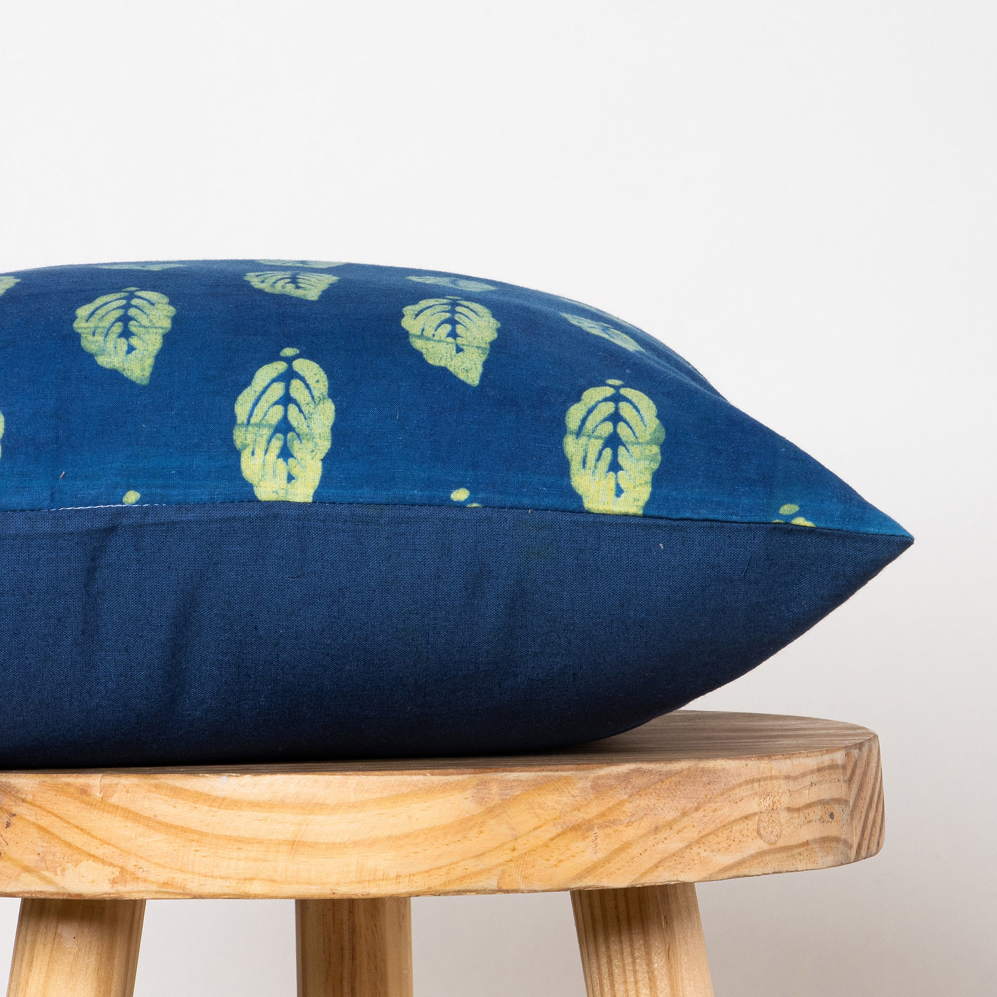 Indigo Green Cotton Leaf Block Print Cushion Covers Online