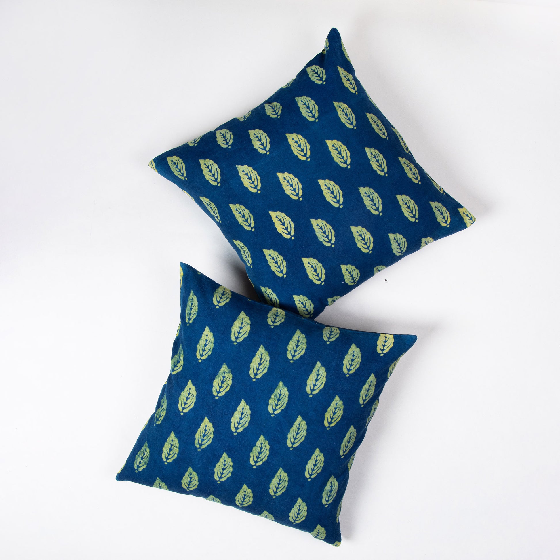 Indigo Green Cotton Leaf Block Print Cushion Covers Online