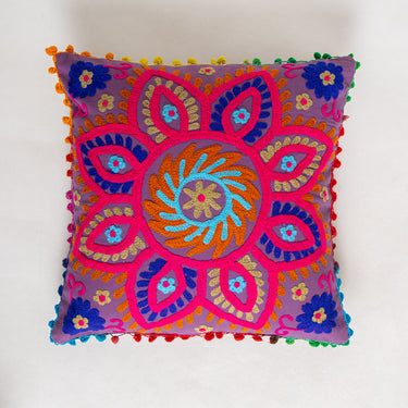 Cotton Cushion Cover: Pom Pom Embroidered