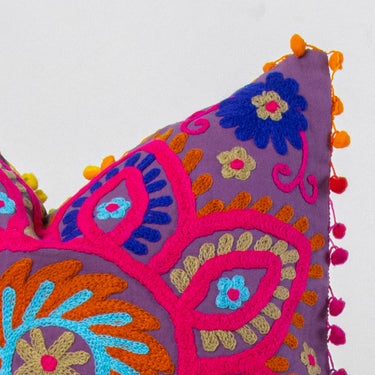 Cotton Cushion Cover: Pom Pom Embroidered