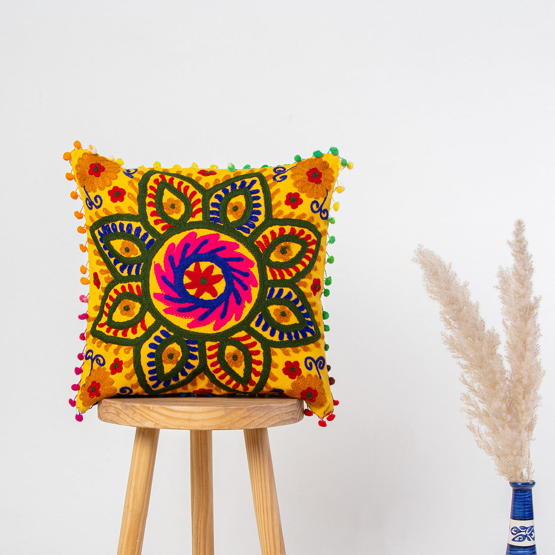 Hand Embroidered Cushion Covers Rangoli Cotton Online