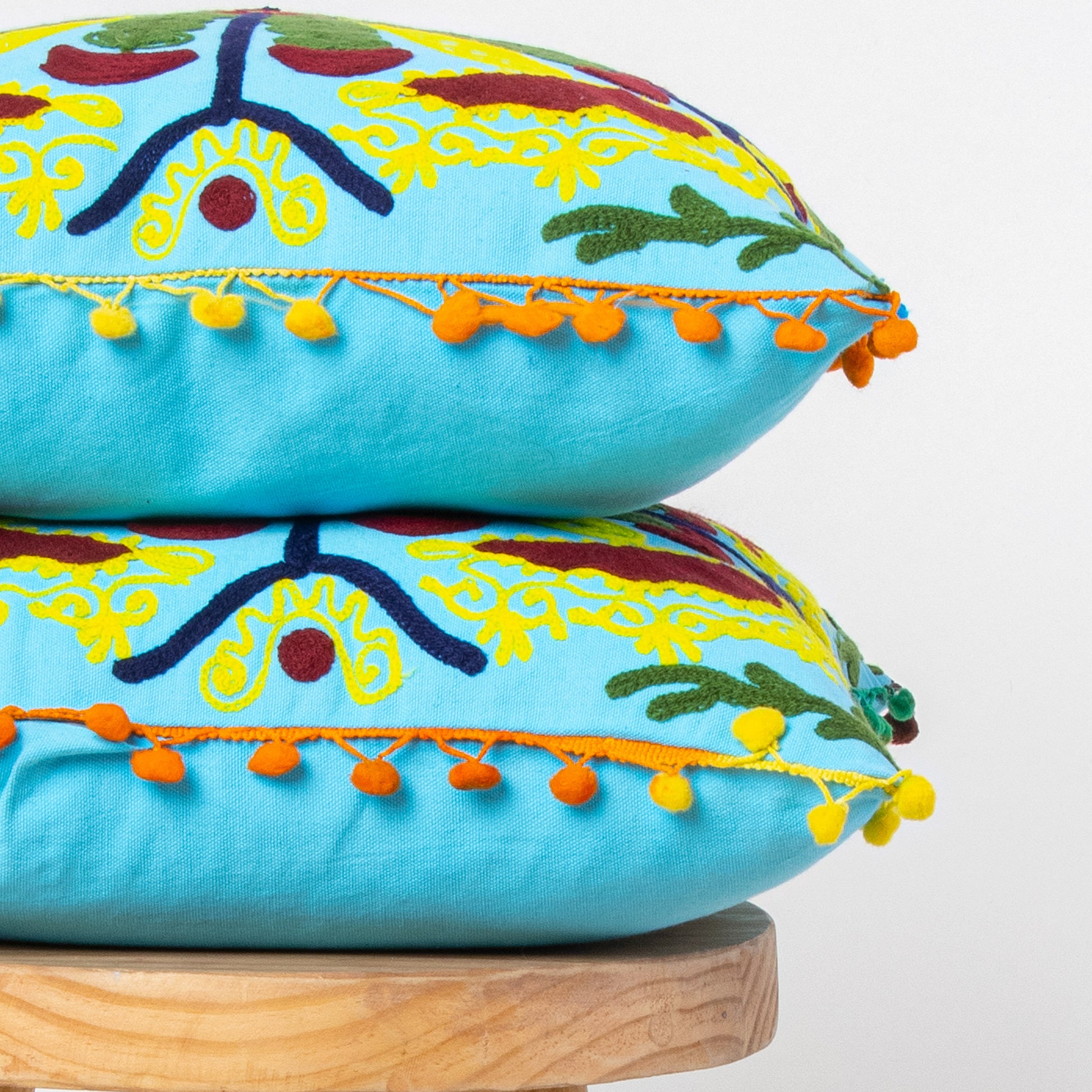 Cushion Cover Design: Sky Blue Cotton Embroidered Online