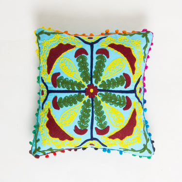 Cushion Cover Design: Sky Blue Cotton Embroidered Online