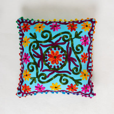 Sky Blue Cotton Hand Embroidered Cushion Covers