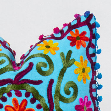 Sky Blue Cotton Hand Embroidered Cushion Covers