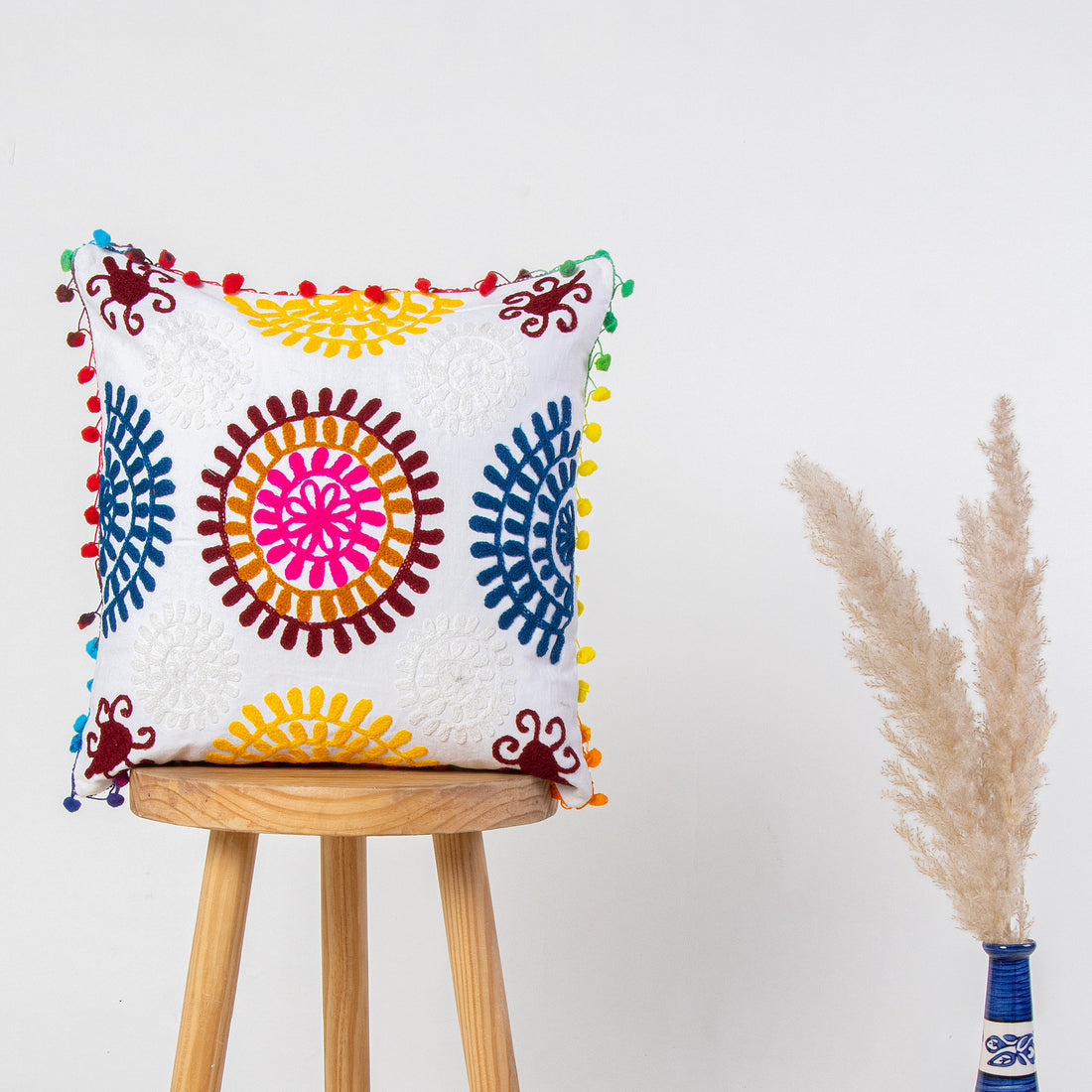 Embroidered Rangoli Cotton Cushion Cover