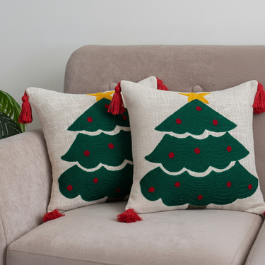 Christmas Embroidered Tufted Cushion Cover