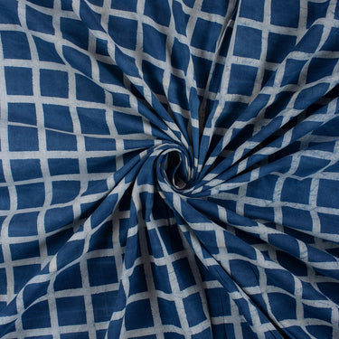 `Check Blue Hand Block Print Fabric