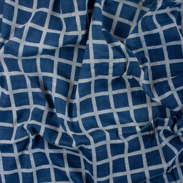Check Blue Hand Block Print Fabric