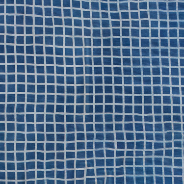 Check Blue Hand Block Print Fabric