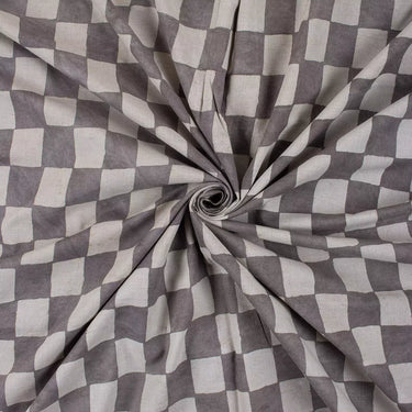 Check Pattern Hand Block Printed Dabu Kashish Cotton Fabric