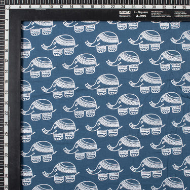Cotton Discharge Hand Block Elephant Print Fabric