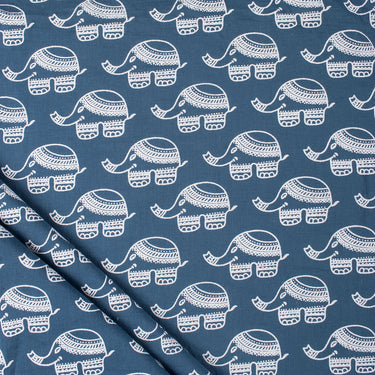 Cotton Discharge Hand Block Elephant Print Fabric
