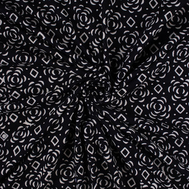 Cotton Hand Block Block & White Fabric For Dress Material