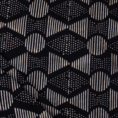 Cotton Hand Block Printed Black and White Fabric