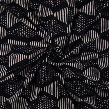 Cotton Hand Block Printed Black and White Fabric