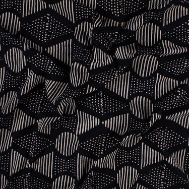 Cotton Hand Block Printed Black and White Fabric