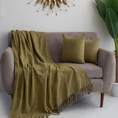 Cozy Plain Sofa Throw with 2 Cushion Cover - Useful Gift Items for Home