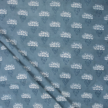 Dabu Kashish Blue Floral Hand Block Printed Cotton Fabric