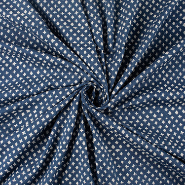 Discharge Cotton Hand Block Printed Blue Star Fabric