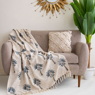 Dmaasa Palm Print Cotton Throws for Couch Online