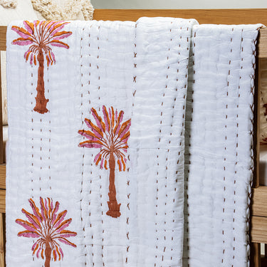 Eco-Friendly Cotton Kantha Baby Blankets Palm Tree Print